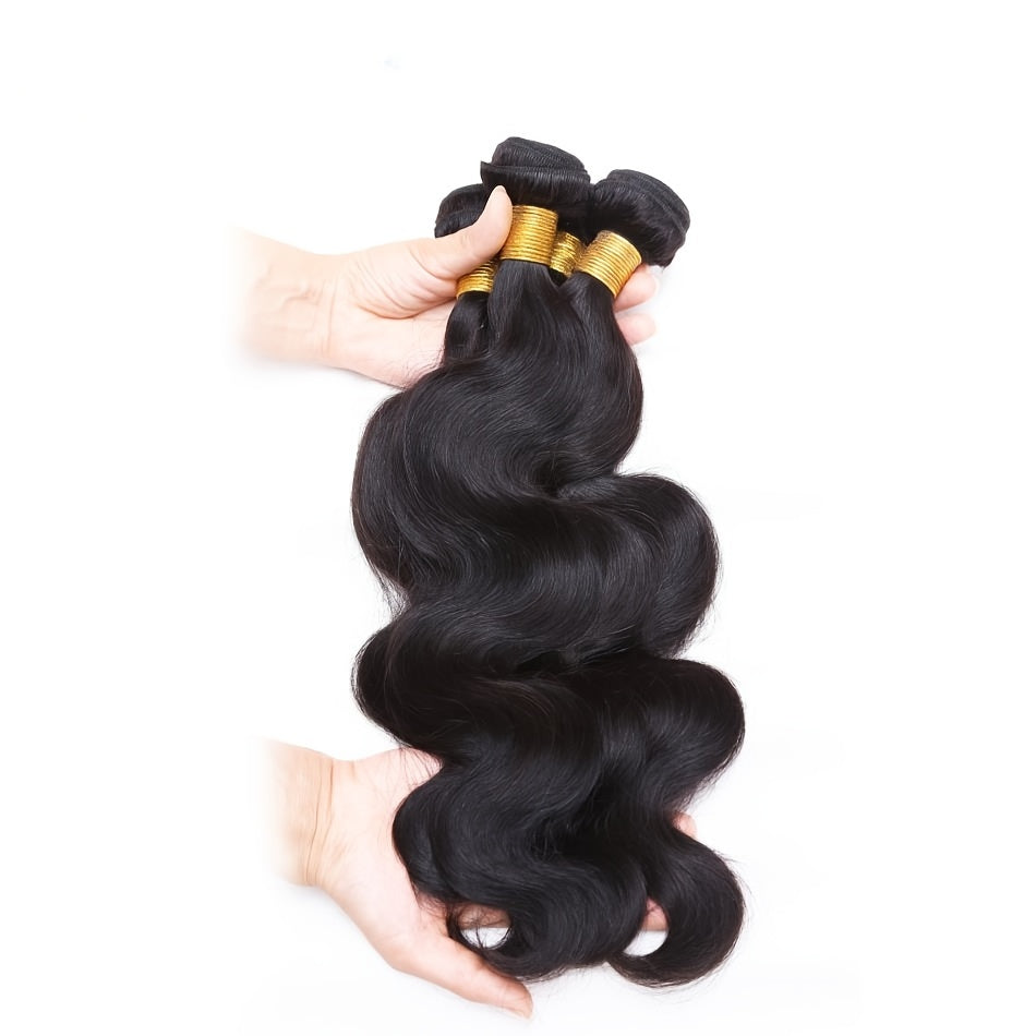 Body Wave 4 Bundles with Closure Brazilian 12A Unprocessed Virgin Human Hair 4x4 Free Part Closure Body Wavy Human Hair Bundles with Closure Natural Color Free Part HD Lace Transparent